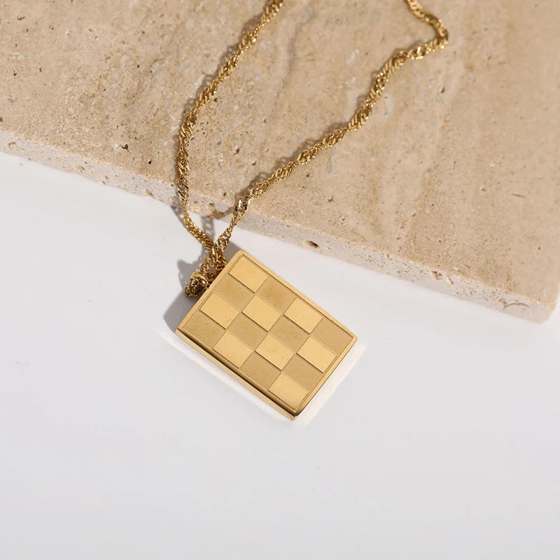 GOLD Necklace Chess Pendant