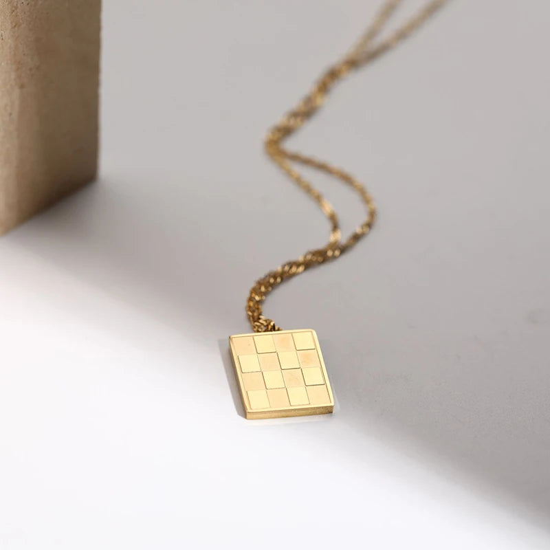 GOLD Necklace Chess Pendant