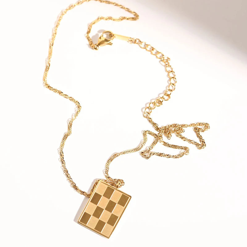 GOLD Necklace Chess Pendant