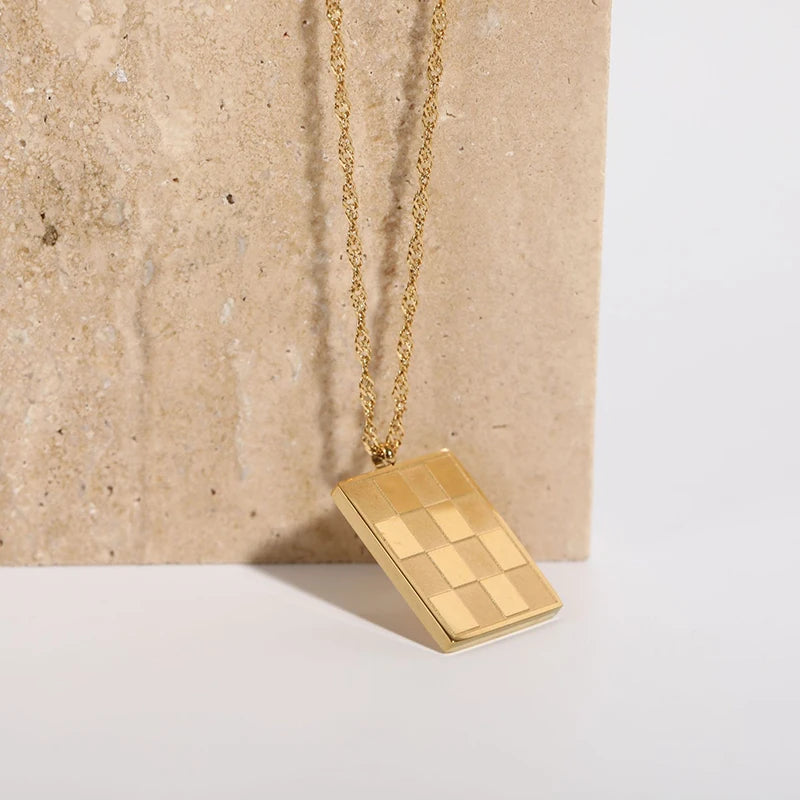 GOLD Necklace Chess Pendant