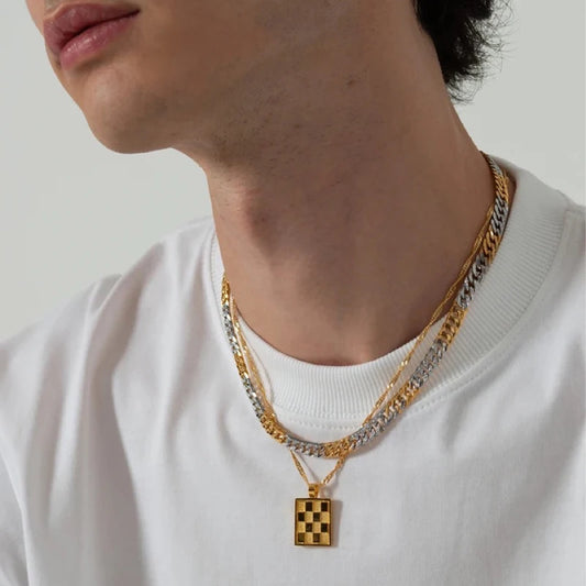 GOLD Necklace Chess Pendant