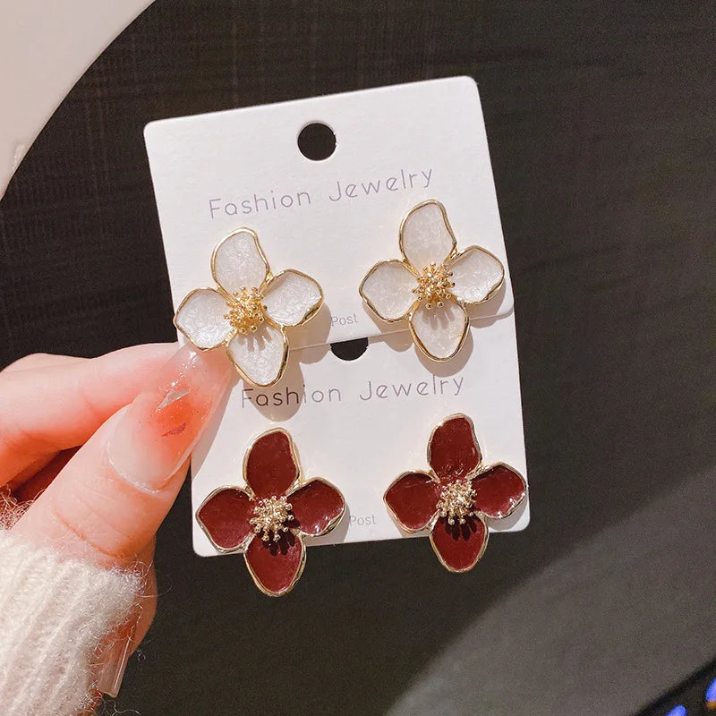 Dropped Glaze Flower Stud Earrings