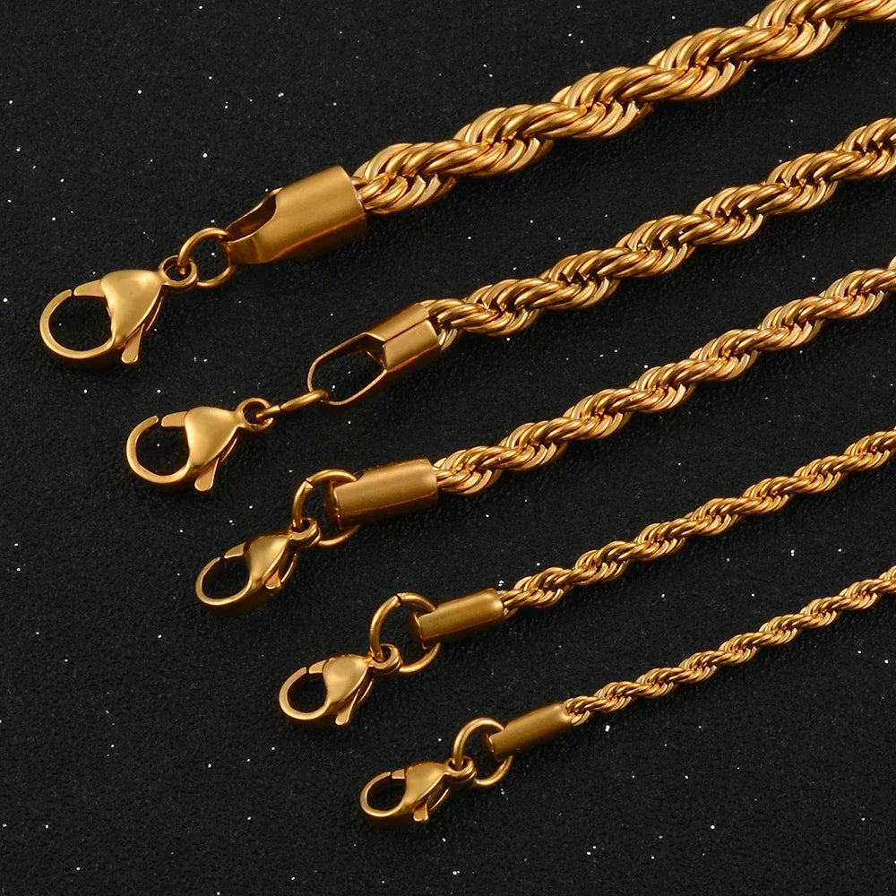 18k Real Gold Plated Stainless Steel Twist Rope Chain