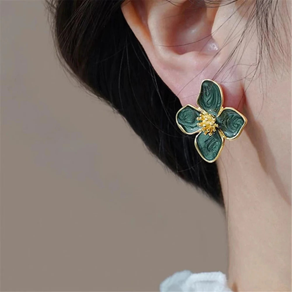 Dropped Glaze Flower Stud Earrings