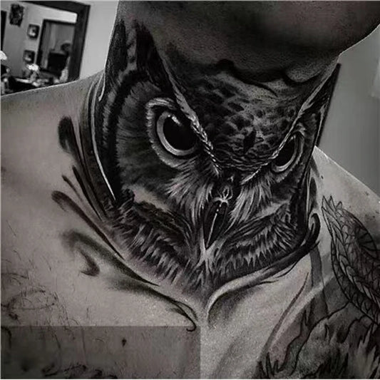 Black Owl Neck Tattoo